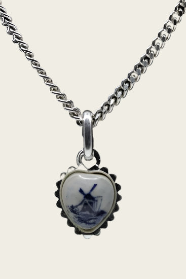 Zilveren Hart molen Delftsblauw ketting hanger - 10mm R