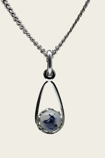 Zilveren Ovalen lus Delftsblauw ketting hanger