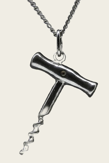 Zilveren Kurkentrekker ketting hanger - groot