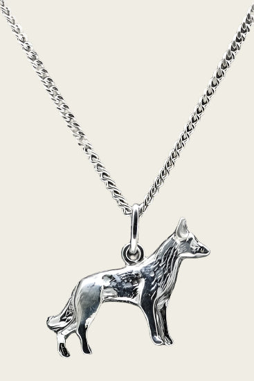 Silver Shepherd Dog Necklace Pendant - Large