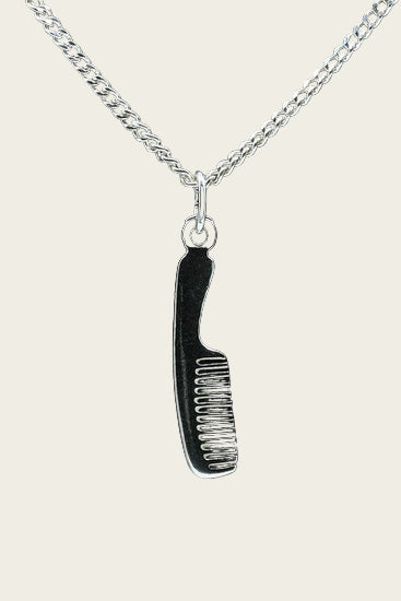 Zilveren Kam met steel ketting hanger - groot