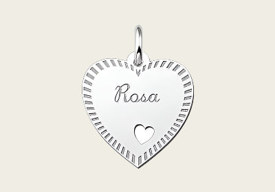 Zilveren graveerplaatje Hart met hartje en rand ketting hanger