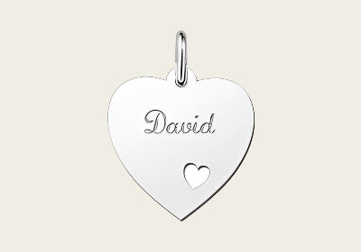 Zilveren graveerplaatje Hart met hartje ketting hanger