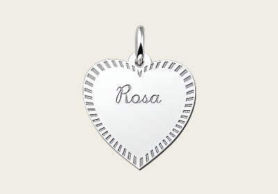 Zilveren graveerplaatje Hart met rand ketting hanger