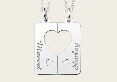 Zilveren graveerplaatje breekhanger Harten met hartje ketting hanger