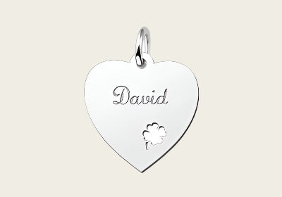 Zilveren graveerplaatje Hart met klaver 4 ketting hanger