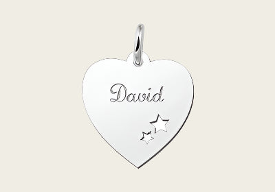 Zilveren graveerplaatje Hart met sterren ketting hanger