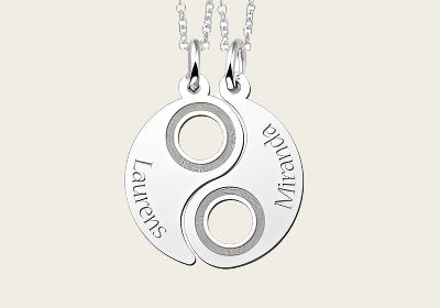 Zilveren graveerplaatje Yin Yang ketting hanger