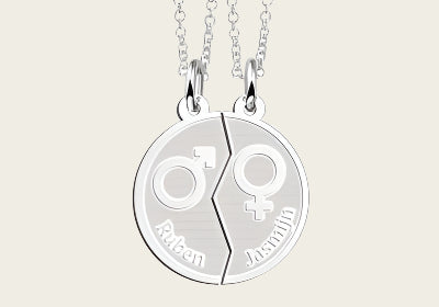 Zilveren graveerplaatje Man-Vrouw ketting hanger