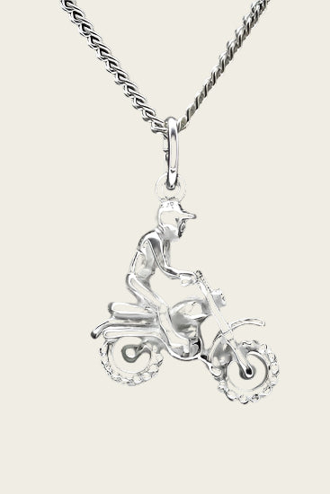 Zilveren Crossmotor ketting hanger