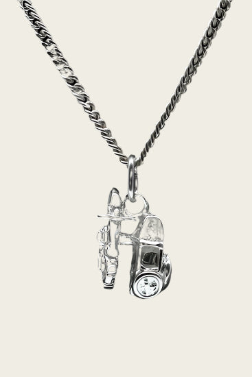Silver Motorcycle with Sidecar Necklace Pendant - Small