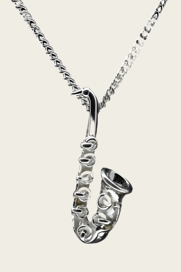Zilveren Saxofoon ketting hanger - groot