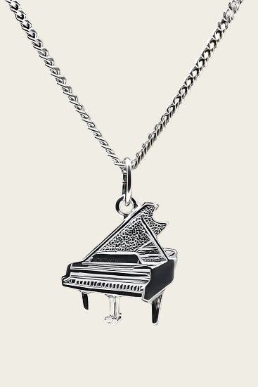 Zilveren Piano vleugel ketting hanger - vlak