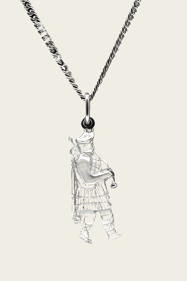 Silver Bagpipe Player Necklace Pendant