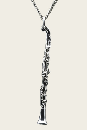 Zilveren Klarinet groot ketting hanger