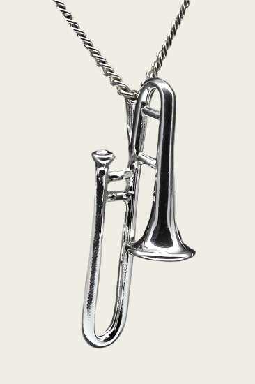 Zilveren Trombone groot ketting hanger