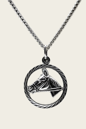 Zilveren Paardenhoofd ketting hanger - in rand
