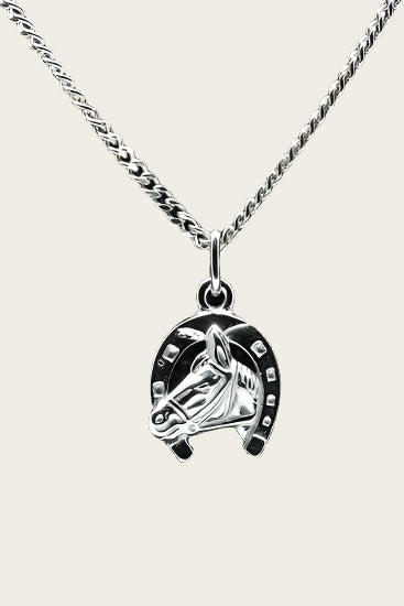 Silver Hoof Horse Head Necklace Pendant - Small