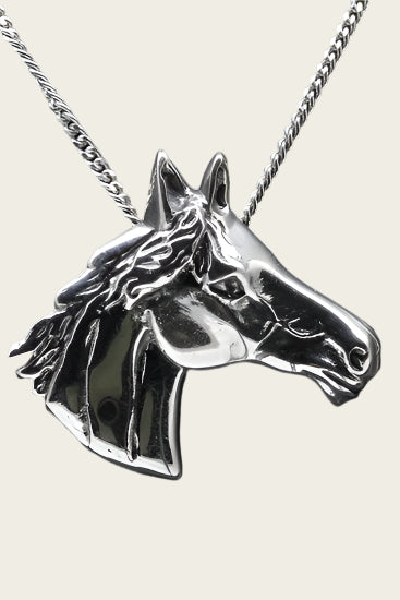 Zilveren Paardenhoofd ketting hanger - groot