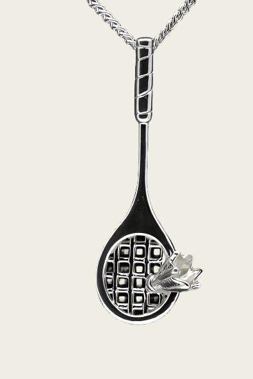 Zilveren Badminton ketting hanger - racket met shuttle