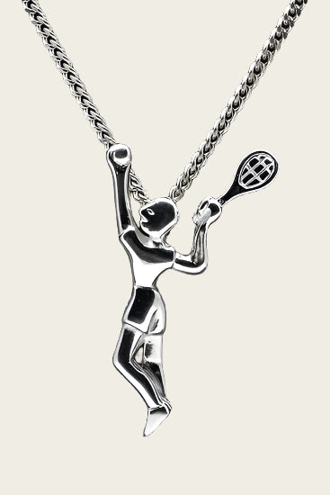 Zilveren Tennisspeler ketting hanger - groot