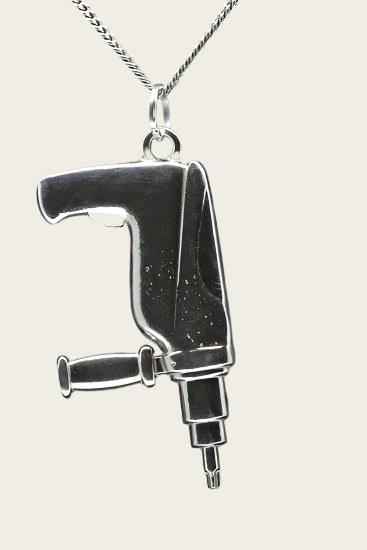 Zilveren Boormachine XL ketting hanger