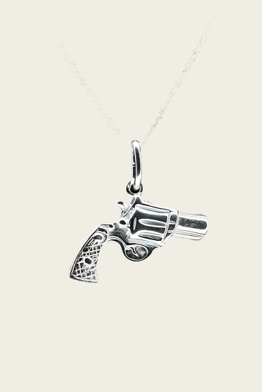 Zilveren Revolver zwaar ketting hanger