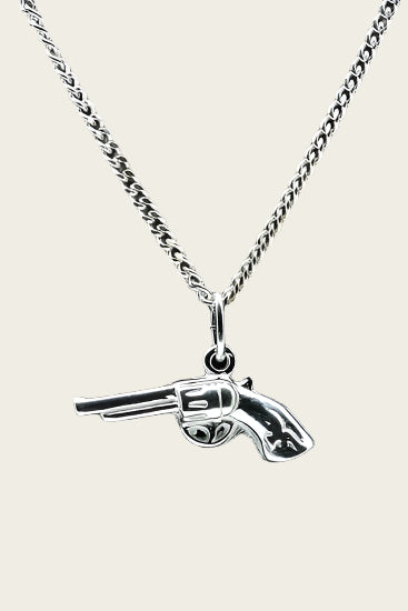 Zilveren Revolver licht ketting hanger