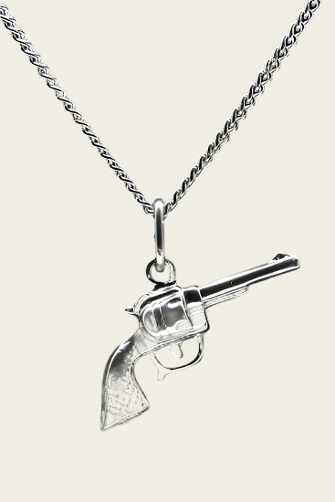 Zilveren Revolver middel ketting hanger