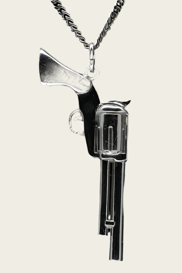 Zilveren Revolver ketting hanger - groot