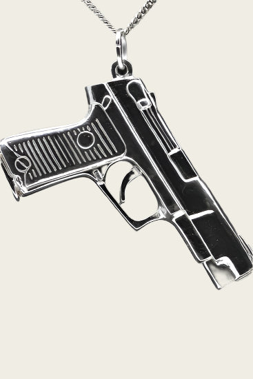 Zilveren Pistool XL grip ribbel ketting hanger