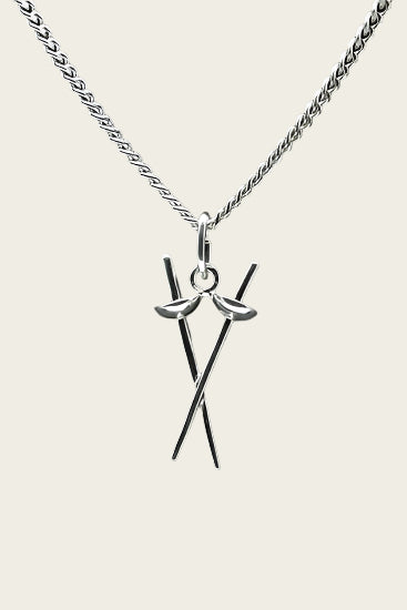 Zilveren Degen ketting hanger - gekruist
