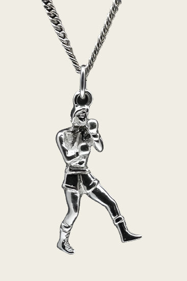 Zilveren Bokser middel ketting hanger