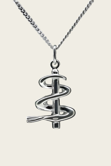 Zilveren Esculaap ketting hanger - vlak