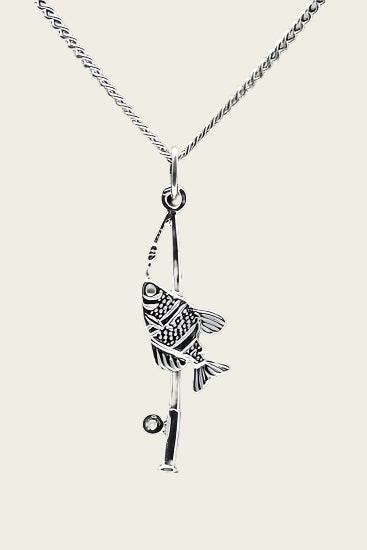 Zilveren Hengel ketting hanger - met vis