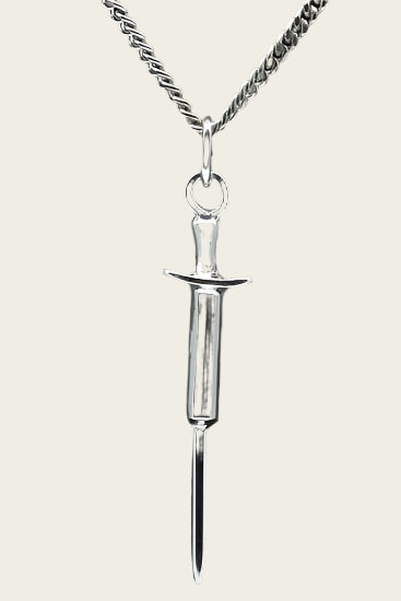 Silver Syringe Necklace Pendant - Large