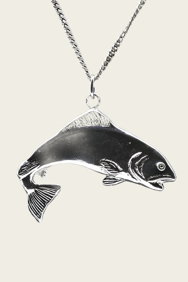 Zilveren Zalm groot ketting hanger