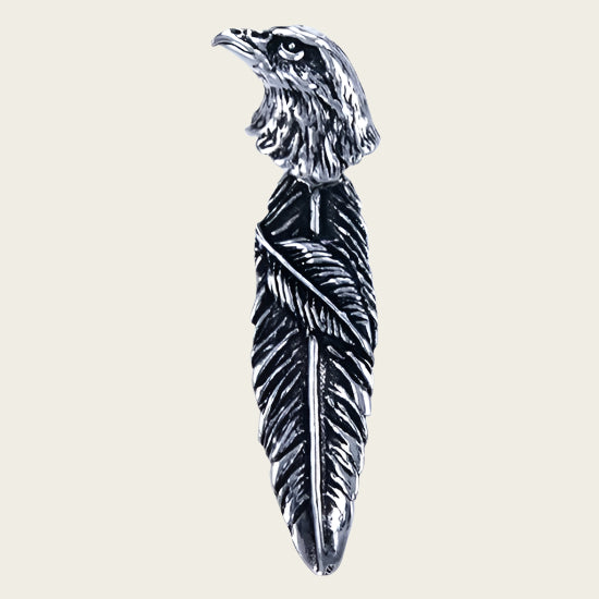Silver Eagle Head with Moving Feather Necklace Pendant