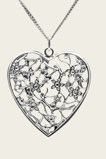 Zilveren Bloemenhart ketting hanger - groot