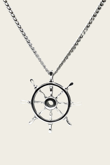 Zilveren Stuurrad ketting hanger - groot
