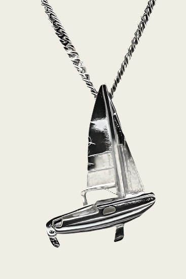 Silver Sailboat with cabin necklace pendant - 2