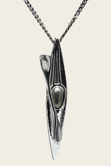 Zilveren Kano met peddel groot ketting hanger
