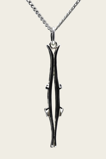 Zilveren Ski ketting hanger - dubbel