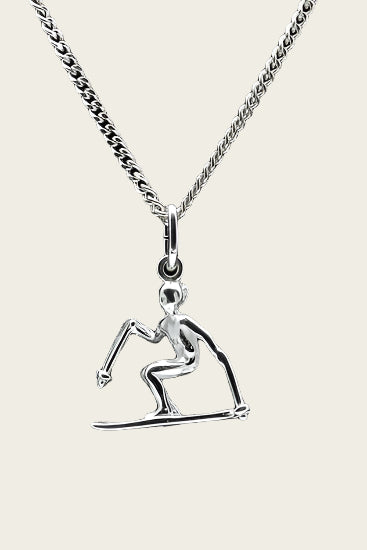Zilveren Skier ketting hanger