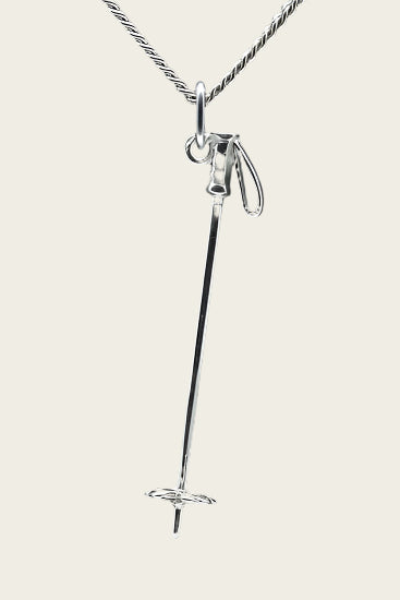Zilveren Skistok ketting hanger