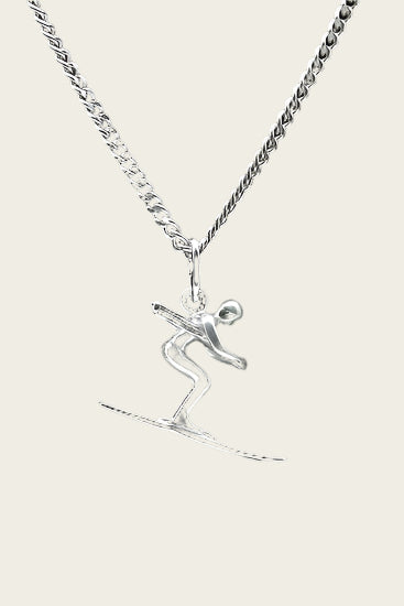 Zilveren Skier ketting hanger - middel