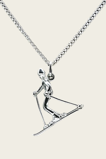 Zilveren Skiër ketting hanger - 3