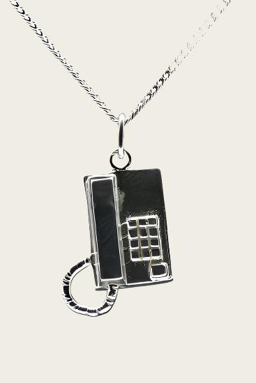 Zilveren Telefoontoestel ketting hanger