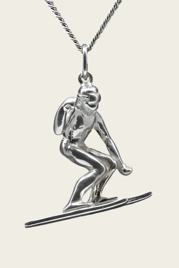 Zilveren Skiër Slalom ketting hanger - groot