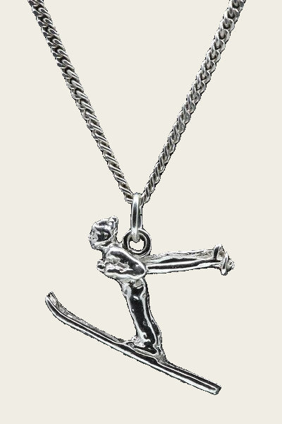 Zilveren Schansspringer ketting hanger